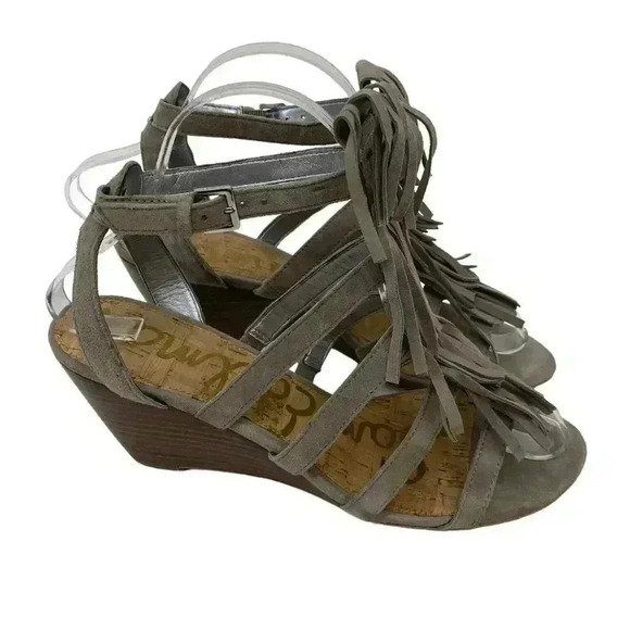 Sam Edelman Shoes - Sam Edelman Size 7.5 Suede Leather Fringe Bohemian Strappy Wedge Sandal Shoes